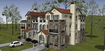 古典欧式地中海风格别墅度假村su模型设计模型下载